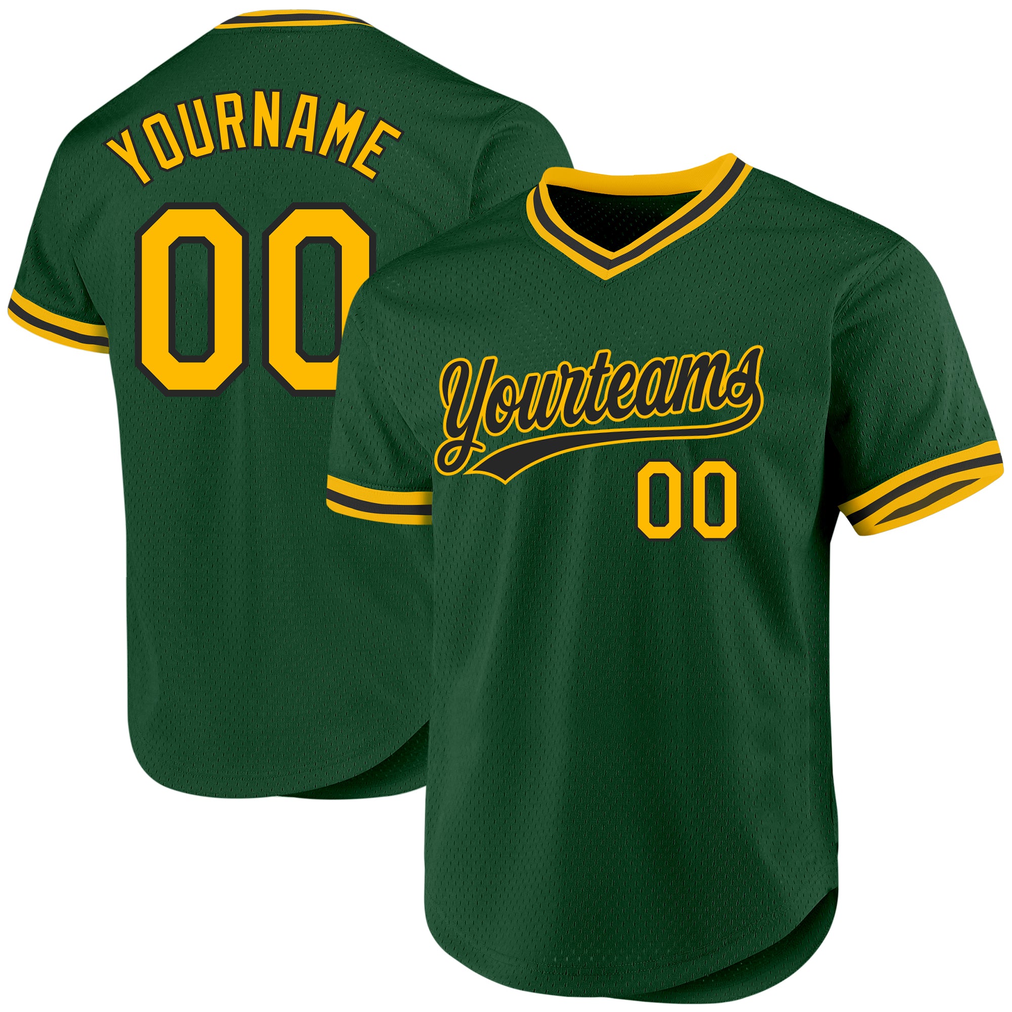 Custom Authentic Throwback Baseball Jersey - Personalized Green Gold-Black with Custom Name and Number Personalized Green