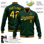 Custom Name and Number Green Gold-Black Bomber Varsity Letterman Jacket Personalized Team Gear Personalized Green Gold-Black