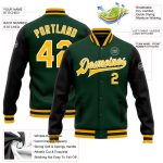 Custom Name Number Two Tone Bomber Jacket Green Gold Black Varsity Full-Snap Letterman Personalized Team Apparel Personalized