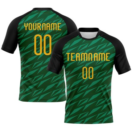 Custom Name Number Volleyball Uniform Jersey - Personalized Green Gold Black Geometric Design Personalized Green Gold-Black