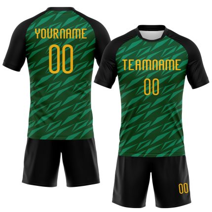 Custom Name Number Volleyball Uniform Jersey - Personalized Green Gold Black Geometric Design Personalized Green Gold-Black