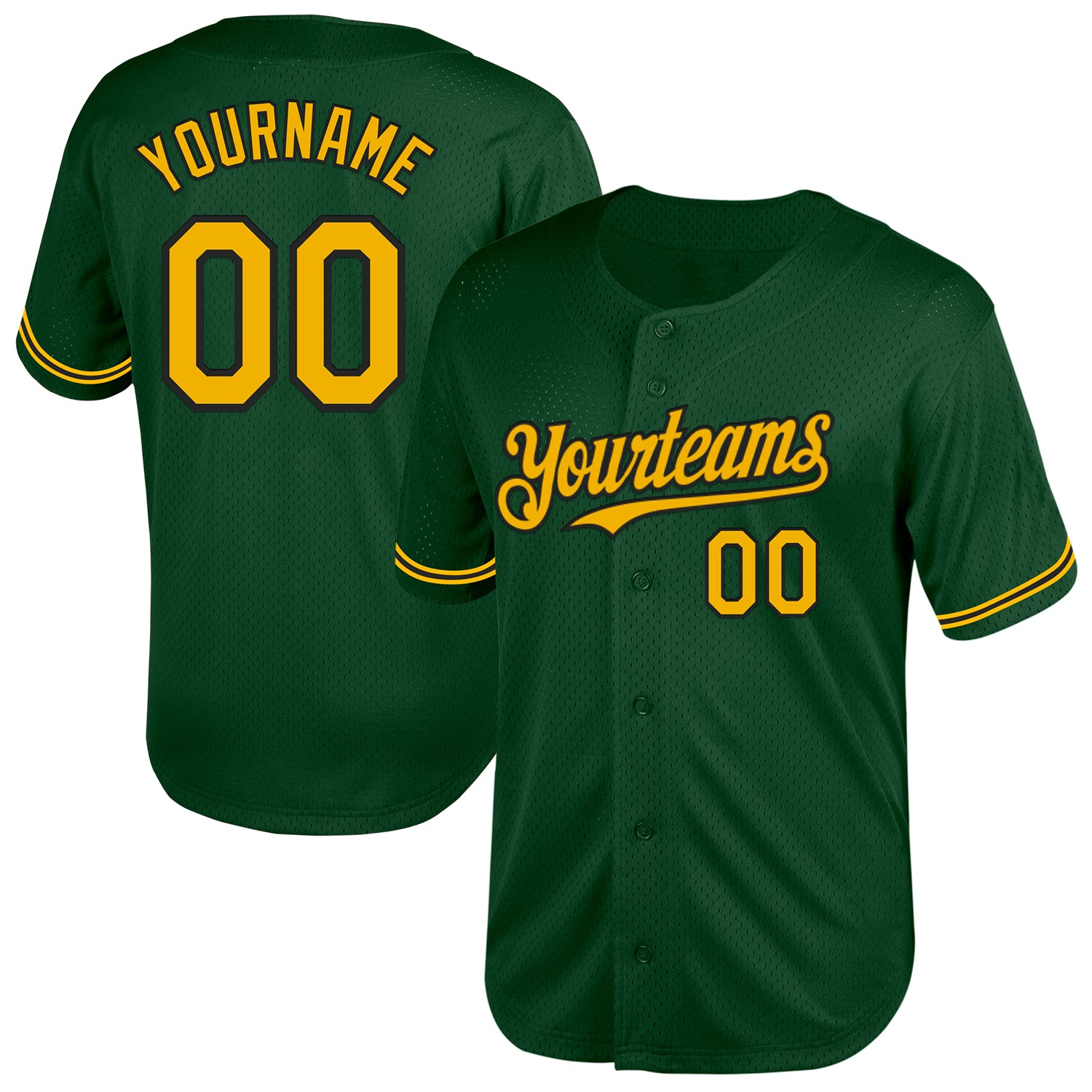 Customizable Green Gold-Black Mesh Throwback Baseball Jersey with Personalized Name and Number - Authentic Team Gear Personalized