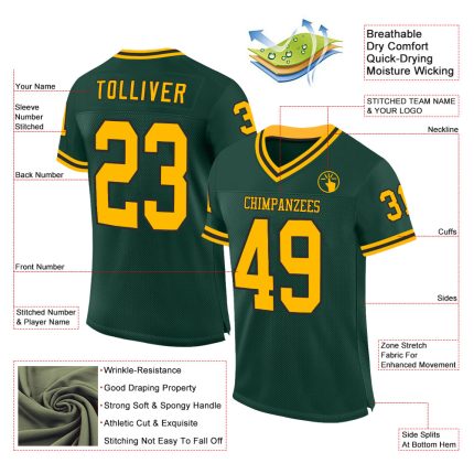 Custom Name Number Authentic Throwback Football Jersey Green Black Mesh Personalized Team Jersey Personalized Green Gold-Black