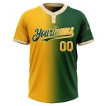 Custom Unisex Softball Jersey - Personalized Green Gold-Cream Gradient Two-Button with Name & Number Personalized Green Gold-Cream