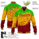 Custom Name & Number Black History Month 3D Pattern Bomber Varsity Jacket Green Gold-Crimson Full-Snap Design Personalized