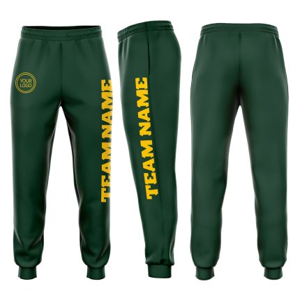 Custom Team Name and Number Green Gold Fleece Jogger Sweatpants Personalized Design Personalized Green Gold Fleece Jogger