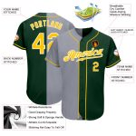 Custom Name & Number Personalized Green Gold-Gray Baseball Jersey - Authentic Split Design Fashion Jersey Personalized Green