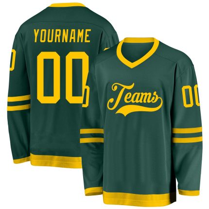 Custom Name and Number Green Gold Hockey Jersey - Personalized Team Jersey Personalized Green Gold Hockey Jersey Team Custom