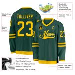 Custom Name and Number Green Gold Hockey Jersey - Personalized Team Jersey Personalized Green Gold Hockey Jersey Team Custom