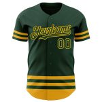 Custom Name and Number Baseball Jersey in Green with Gold Line - Personalized Authentic Team Jersey Personalized Green Gold