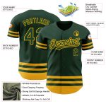 Custom Name and Number Baseball Jersey in Green with Gold Line - Personalized Authentic Team Jersey Personalized Green Gold