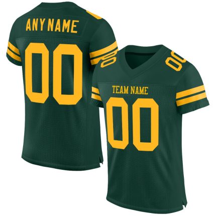 Custom Name and Number Personalized Green Gold Football Jersey - Authentic Mesh Team Jersey Personalized Green Gold Mesh