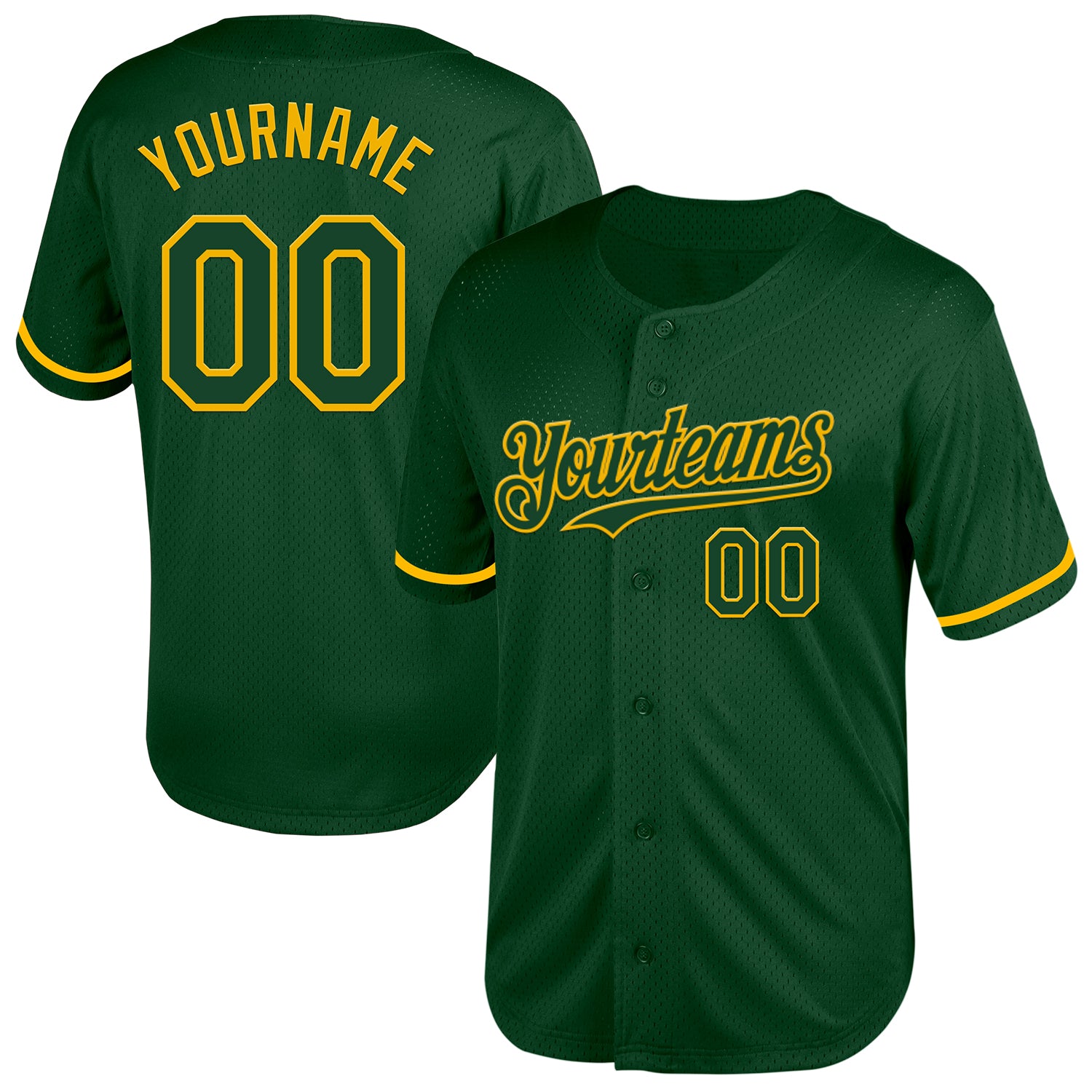 Custom Name Number Authentic Green Gold Baseball Jersey Mesh Throwback Team Personalized Green Gold Mesh Authentic Throwback