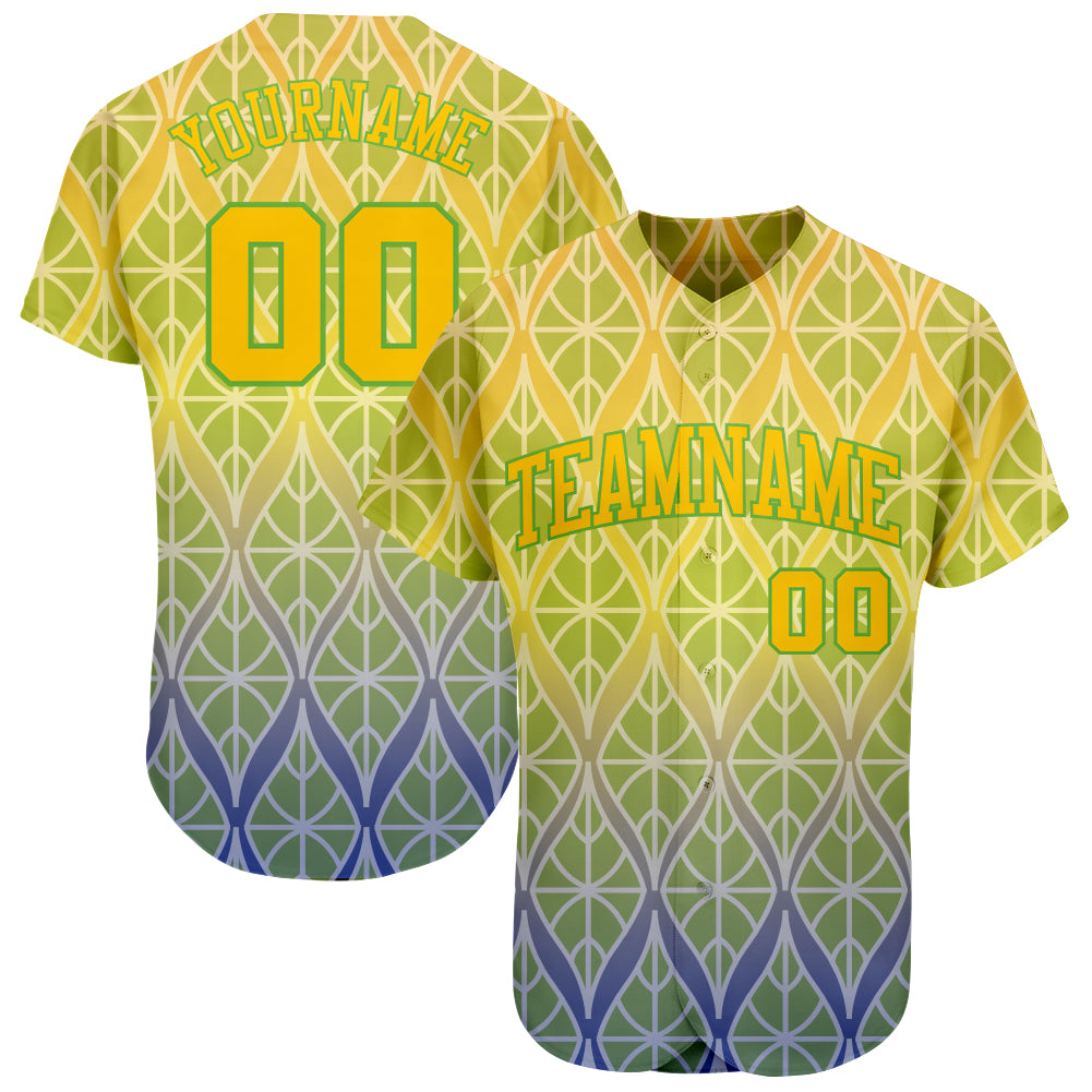 Customizable Green Gold Neon 3D Pattern Baseball Jersey with Personalized Name and Number - Authentic Team Apparel Personalized