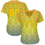 Customizable Green Gold Neon 3D Pattern Baseball Jersey with Personalized Name and Number - Authentic Team Apparel Personalized