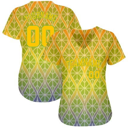 Customizable Green Gold Neon 3D Pattern Baseball Jersey with Personalized Name and Number - Authentic Team Apparel Personalized