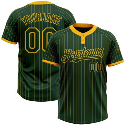 Custom Name Number Softball Jersey Unisex Green Gold Pinstripe Two-Button Personalized Apparel Personalized Green Gold Pinstripe