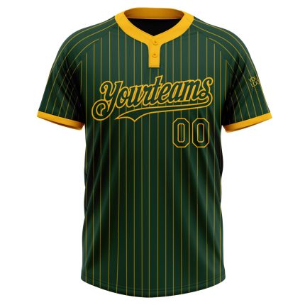 Custom Name Number Softball Jersey Unisex Green Gold Pinstripe Two-Button Personalized Apparel Personalized Green Gold Pinstripe