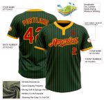 Custom Unisex Softball Jersey with Personalized Name and Number, Green Gold Pinstripe, Red, Two-Button Design Personalized