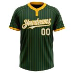 Custom Name and Number Unisex Softball Jersey Green Gold Pinstripe Two-Button White Personalized Green Gold Pinstripe White