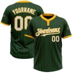 Custom Name and Number Unisex Softball Jersey Green Gold Pinstripe Two-Button White Personalized Green Gold Pinstripe White