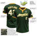 Custom Name and Number Unisex Softball Jersey Green Gold Pinstripe Two-Button White Personalized Green Gold Pinstripe White