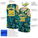 Custom green, gold and white 3D pattern basketball jersey, back view