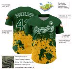 Custom green, gold and white 3D pattern baseball jersey, detail of the printed panel