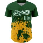 Custom green, gold and white 3D pattern baseball jersey, back view