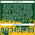 Custom green, gold and white 3D pattern baseball jersey, flat lay