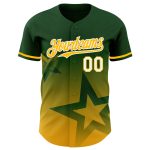 Custom Gradient Twinkle Star Baseball Jersey | Personalized Green Gold-White 3D Pattern with Name & Number Personalized Green