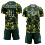 Custom Sublimation Soccer Uniform Jersey - Personalized Abstract Grunge Art with Green, Gold, and White - Team Name & Number