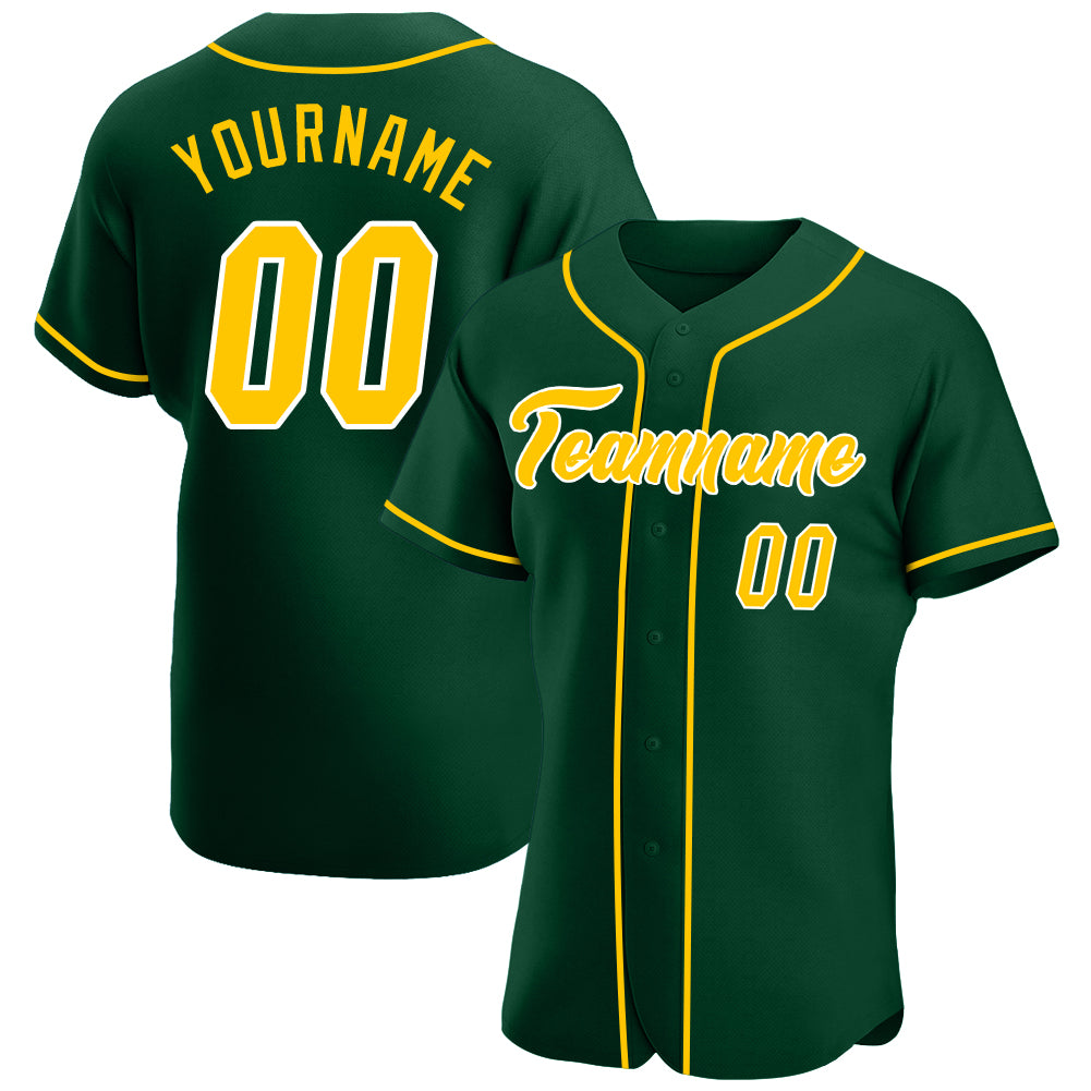 Personalized Authentic Baseball Jersey in Green Gold and White for Ultimate Team Spirit Personalized Green Gold-White Authentic