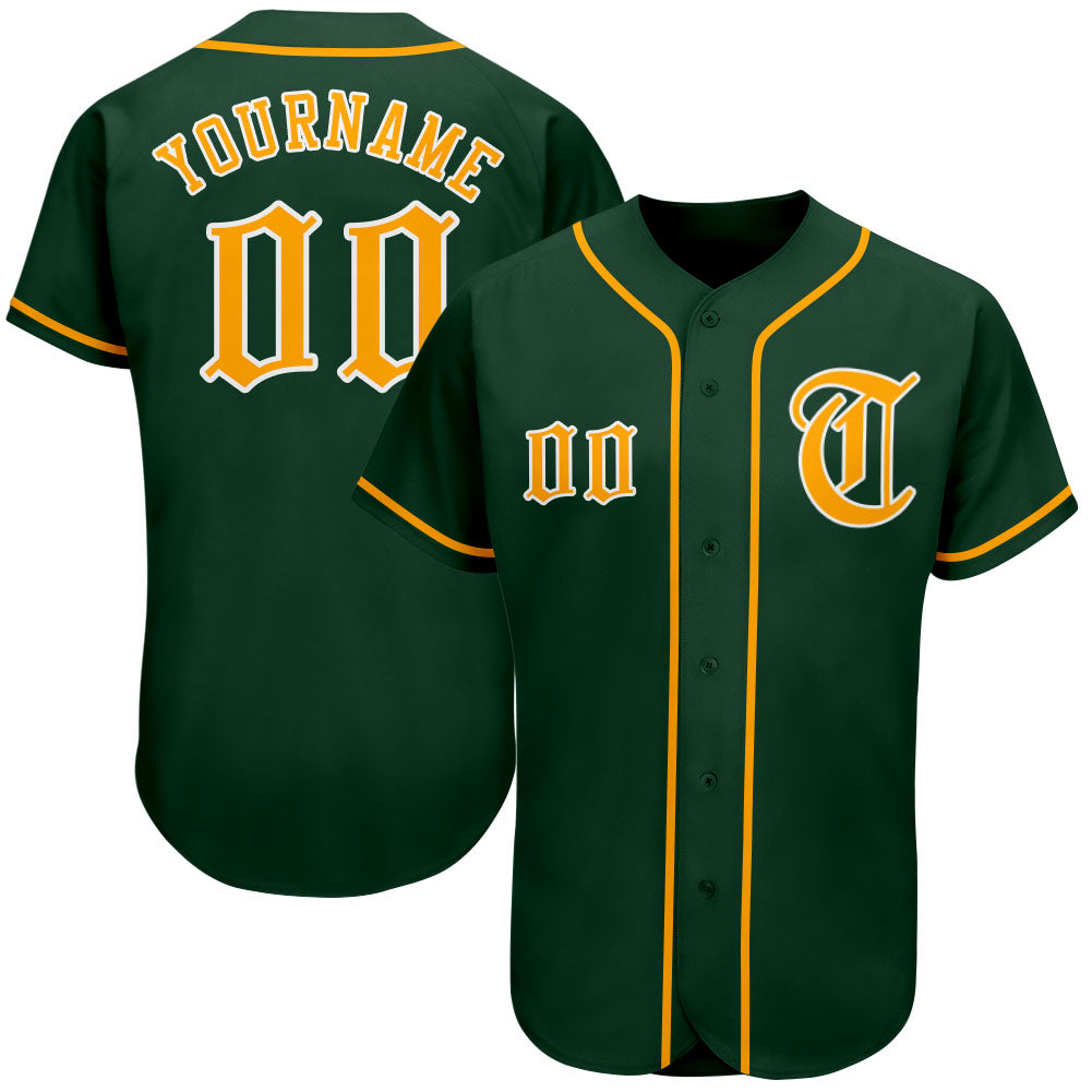 Custom Name and Number Authentic Green Gold-White Baseball Jersey - Personalized Team Jersey Personalized Green Gold-White