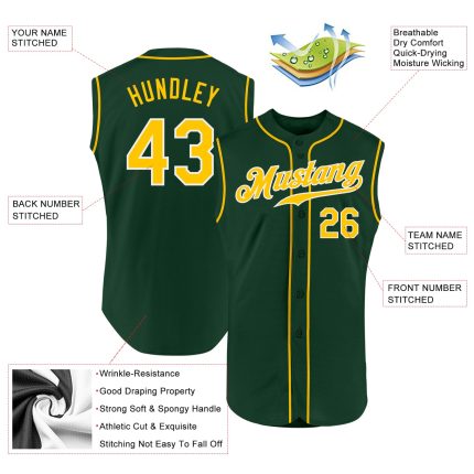 Custom Name Number Baseball Jersey Green Gold White Authentic Sleeveless Design Personalized Green Gold-White Authentic Sleeveless