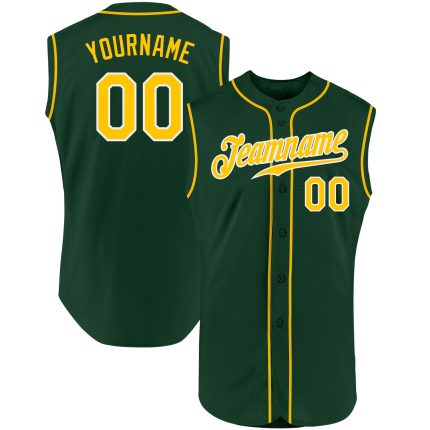 Custom Name Number Baseball Jersey Green Gold White Authentic Sleeveless Design Personalized Green Gold-White Authentic Sleeveless