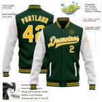 Personalized Green Gold White Bomber Jacket Two Tone Varsity Letterman Full-Snap Personalized Green Gold-White Bomber Full-Snap