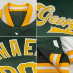 Custom Team Name Number Green Gold-White Bomber Varsity Letterman Full-Snap Two Tone Jacket Personalized Green Gold-White