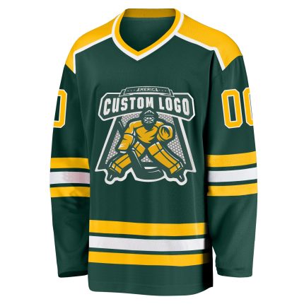 Custom Green and Gold-White Hockey Jersey for Men and Women, Personalized Sports Apparel Personalized Green Gold-White Hockey