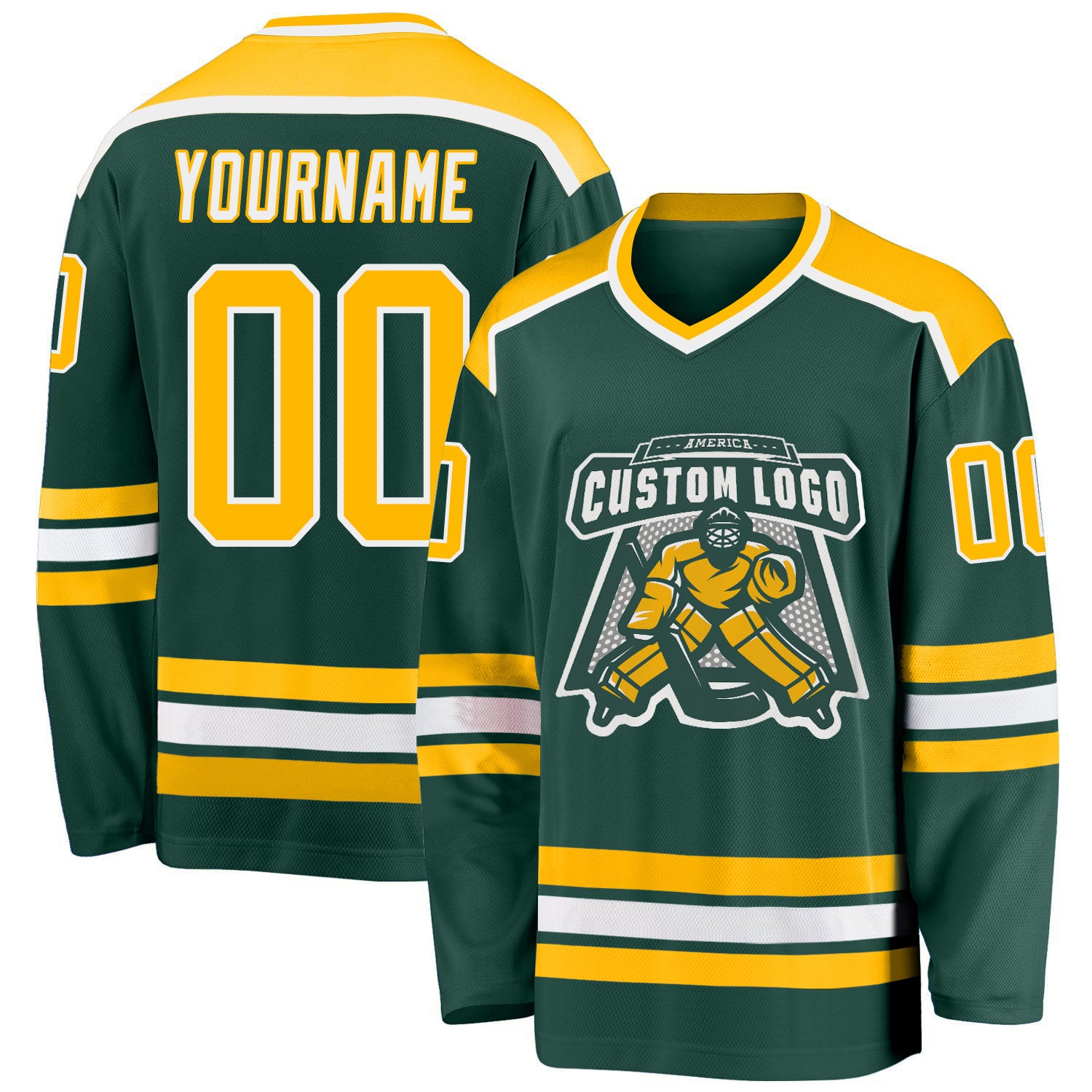 Custom Green and Gold-White Hockey Jersey for Men and Women, Personalized Sports Apparel Personalized Green Gold-White Hockey