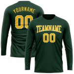 Custom Team Long Sleeve Performance T-Shirt with Personalized Name and Number - Green Gold-White Personalized Green Gold-White