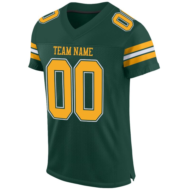 Custom Name and Number Green Gold-White Mesh Football Jersey - Personalized Authentic Team Jersey Personalized Green Gold-White