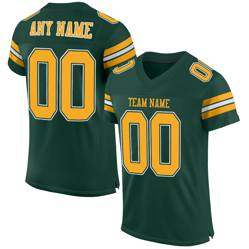 Custom Name and Number Green Gold-White Mesh Football Jersey - Personalized Authentic Team Jersey Personalized Green Gold-White