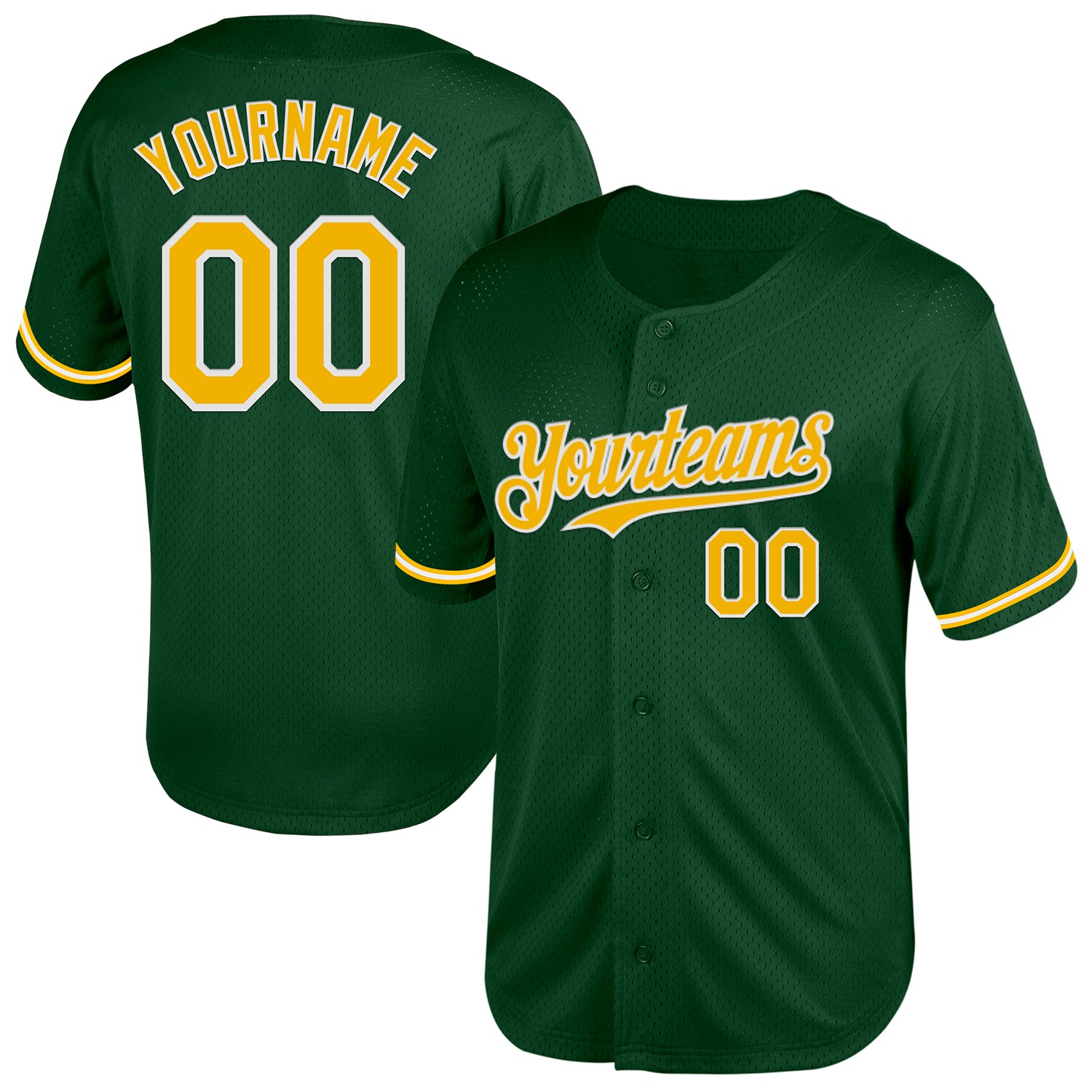 Custom Name Number Green Gold White Mesh Baseball Jersey Authentic Throwback Team Personalized Green Gold-White Mesh Authentic