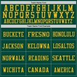 Customizable Green Gold White Mesh Throwback Football Jersey with Name and Number - Personalized Team Apparel Personalized