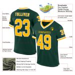 Customizable Green Gold White Mesh Throwback Football Jersey with Name and Number - Personalized Team Apparel Personalized