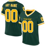 Customizable Green Gold White Mesh Throwback Football Jersey with Name and Number - Personalized Team Apparel Personalized