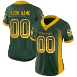 Custom Name Number Green Gold White Mesh Drift Football Jersey - Personalized Fashion Team Jersey Personalized Green Gold-White