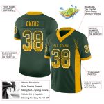 Custom Name Number Green Gold White Mesh Drift Football Jersey - Personalized Fashion Team Jersey Personalized Green Gold-White