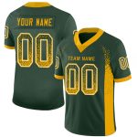 Custom Name Number Green Gold White Mesh Drift Football Jersey - Personalized Fashion Team Jersey Personalized Green Gold-White